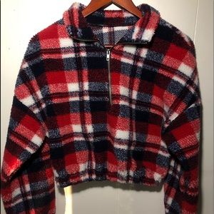 Plaid Zip-half Teddy Sweatshirt